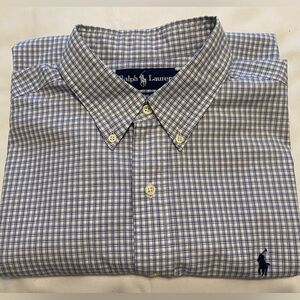 NEW Ralph Lauren Classic Fit Men's L Blue Plaid Long Sleeve Button Up Shirt